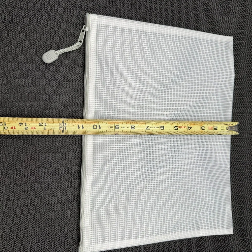 Clear Mesh Zipper Pouch Reinforced Grid Storage Bag White 13.5x9.5 Office Travel